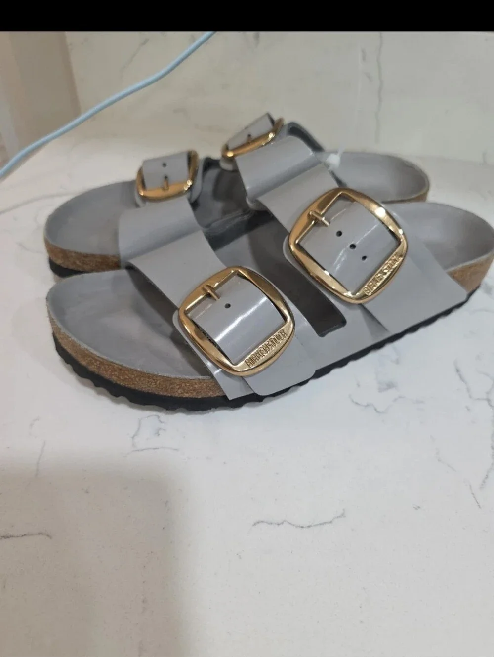 Birkenstock Arizona Big Buckle Sandals High Shine Stone Coin EU38 7.5 Narrow Fit